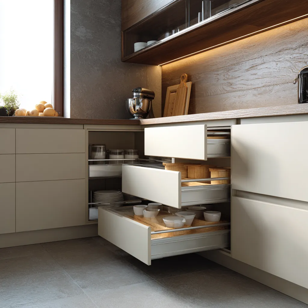 Corner Kitchen Cabinet Drawers Design