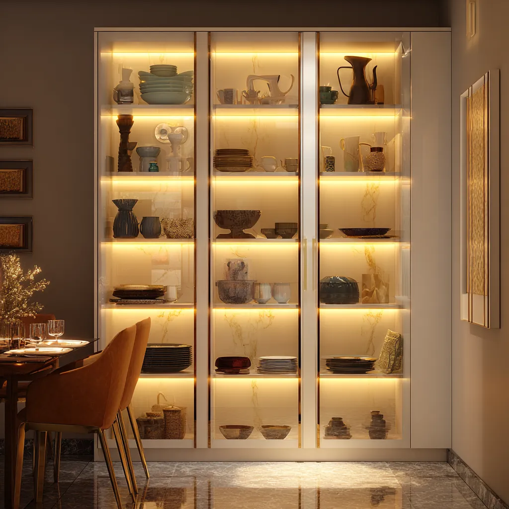 Crockery Cupboard Design with Integrated Lighting Crockery Unit Design with Integrated Lighting