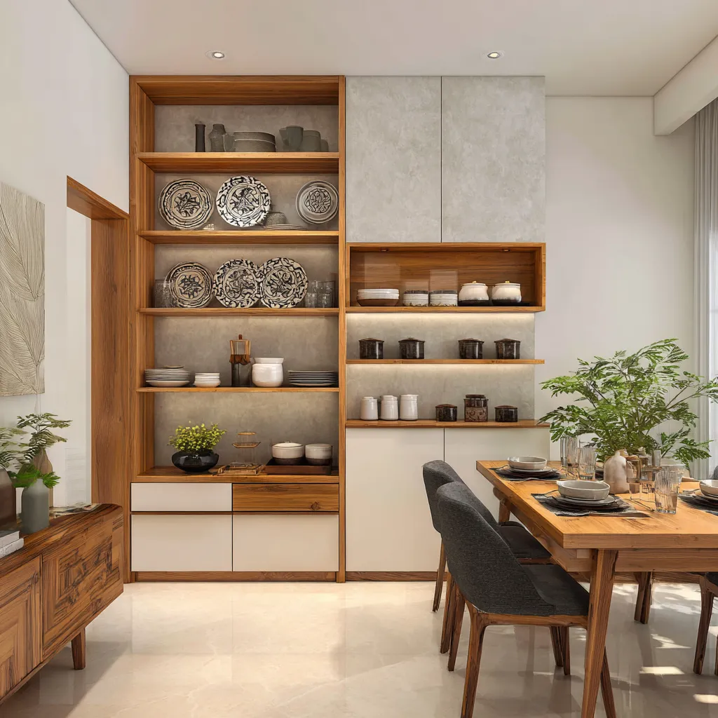 Crockery Cupboard Design with Open and Closed Storage Crockery Unit Design with Open and Closed Storage