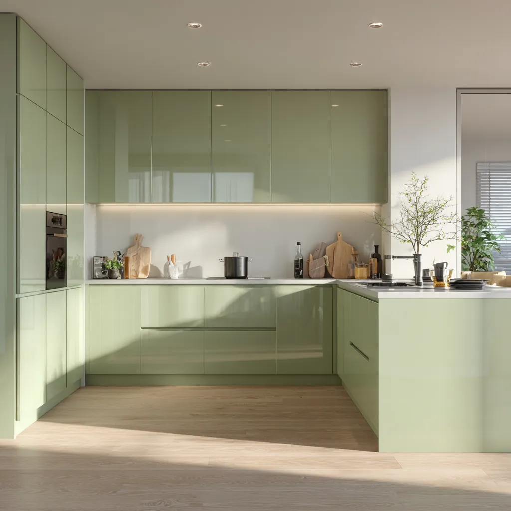 Green Acrylic Kitchen Cabinets Design