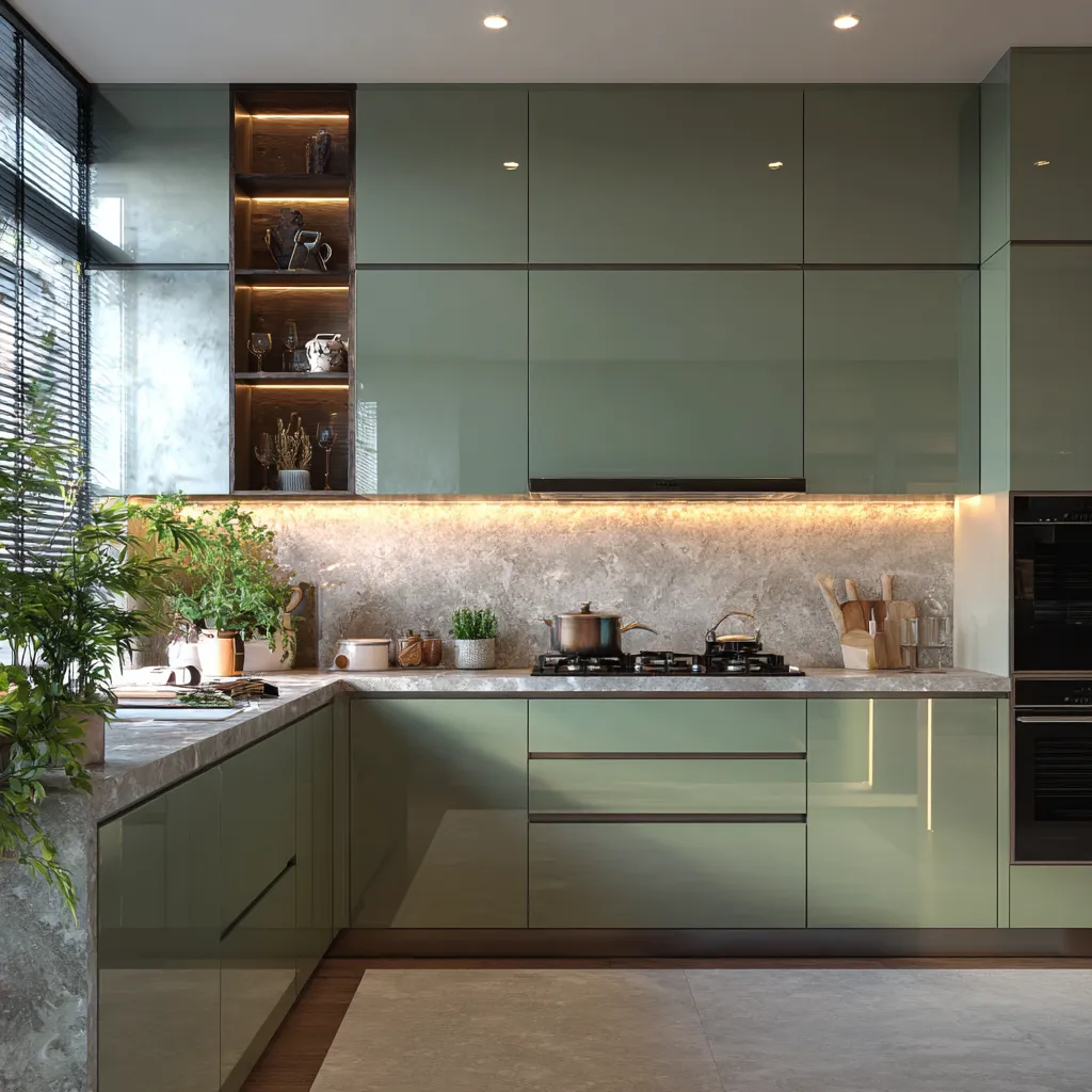 Green Acrylic Kitchen Units