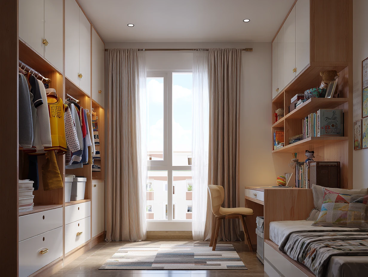 Hanging and Open Shelving- Wardrobe Internal Layout for Kids' Room