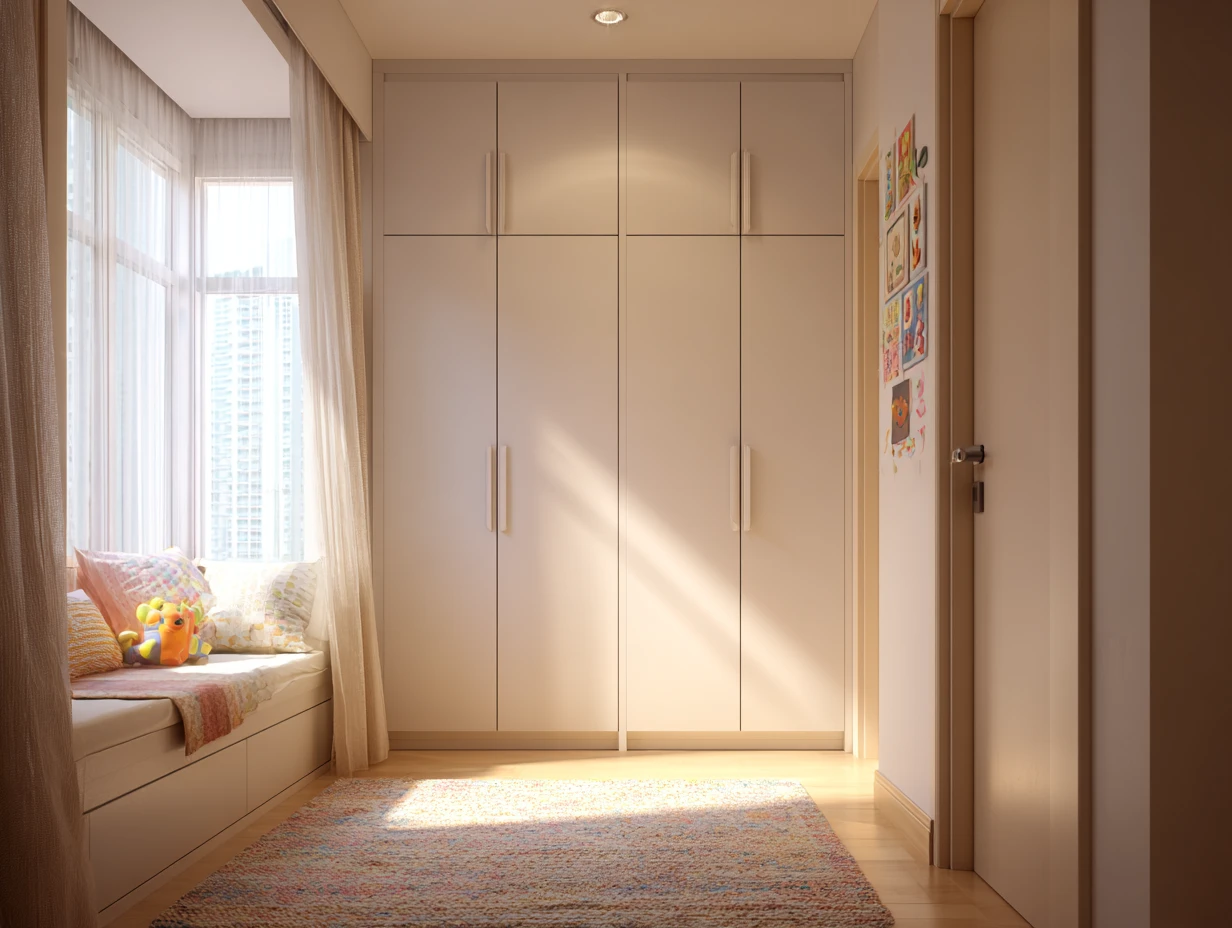 Kids' Handle-less Wardrobe Design with Soft-Close Shutters