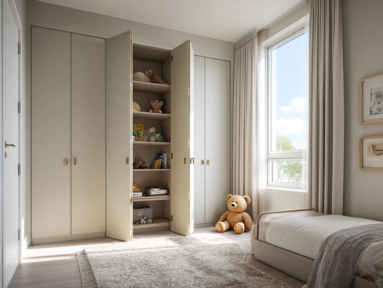 Kids' Hinged Wardrobe Design with Safety Locks
