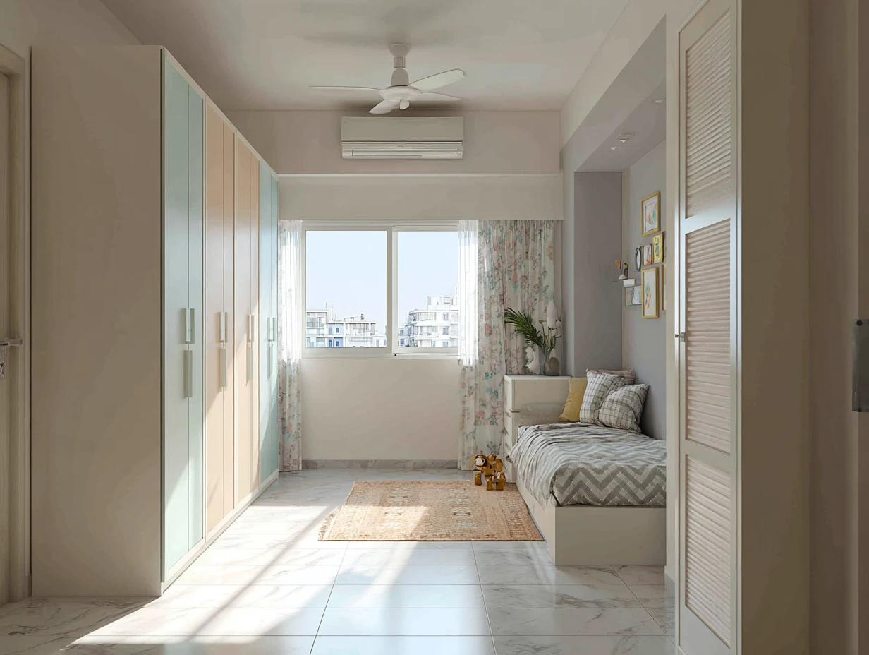 Kids' Replaceable Wardrobe Shutter Design with Neutral Carcass