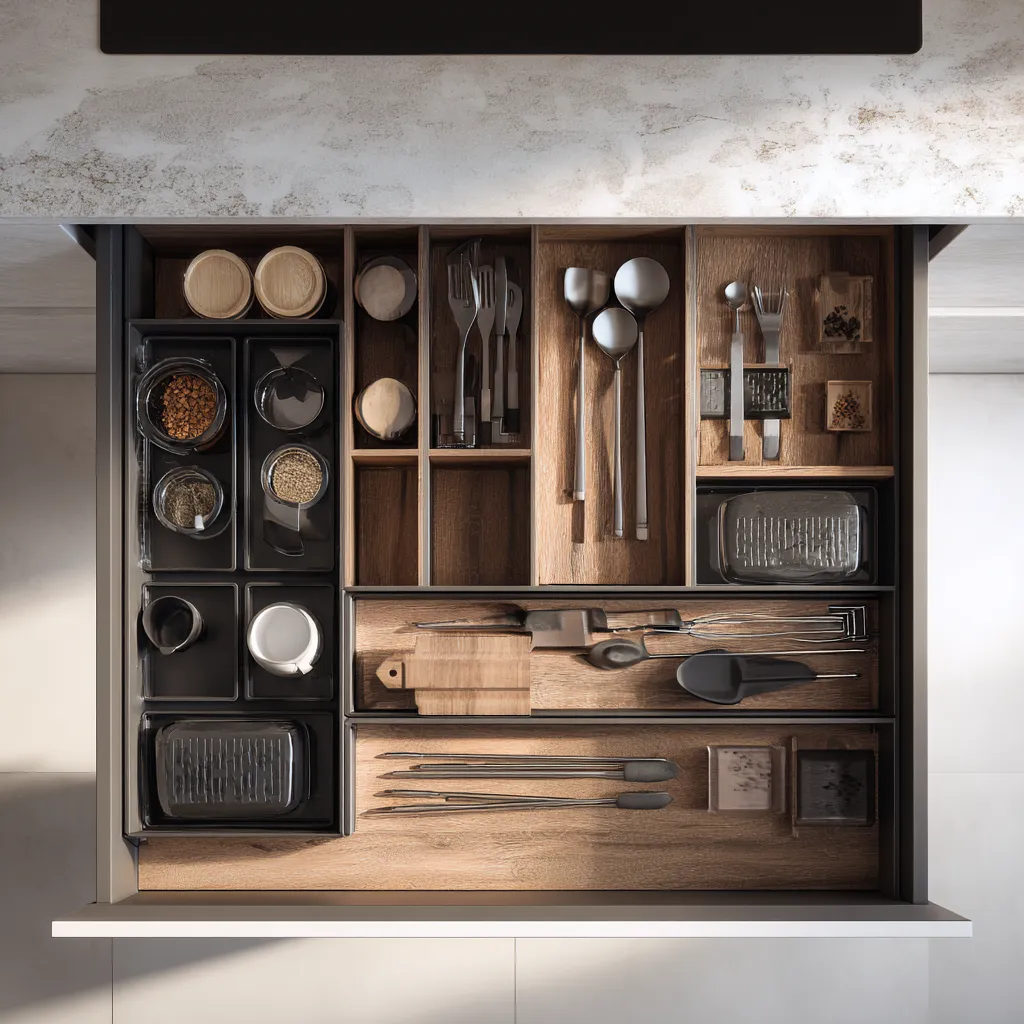 Kitchen Cabinet Drawer Design with Built-in Organisers
