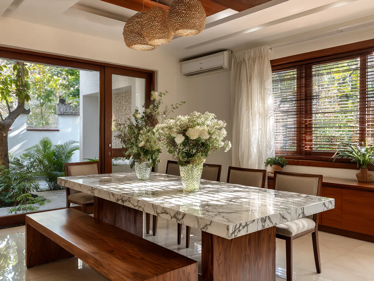 Marble Top Dining Table with Engineered Wood Base