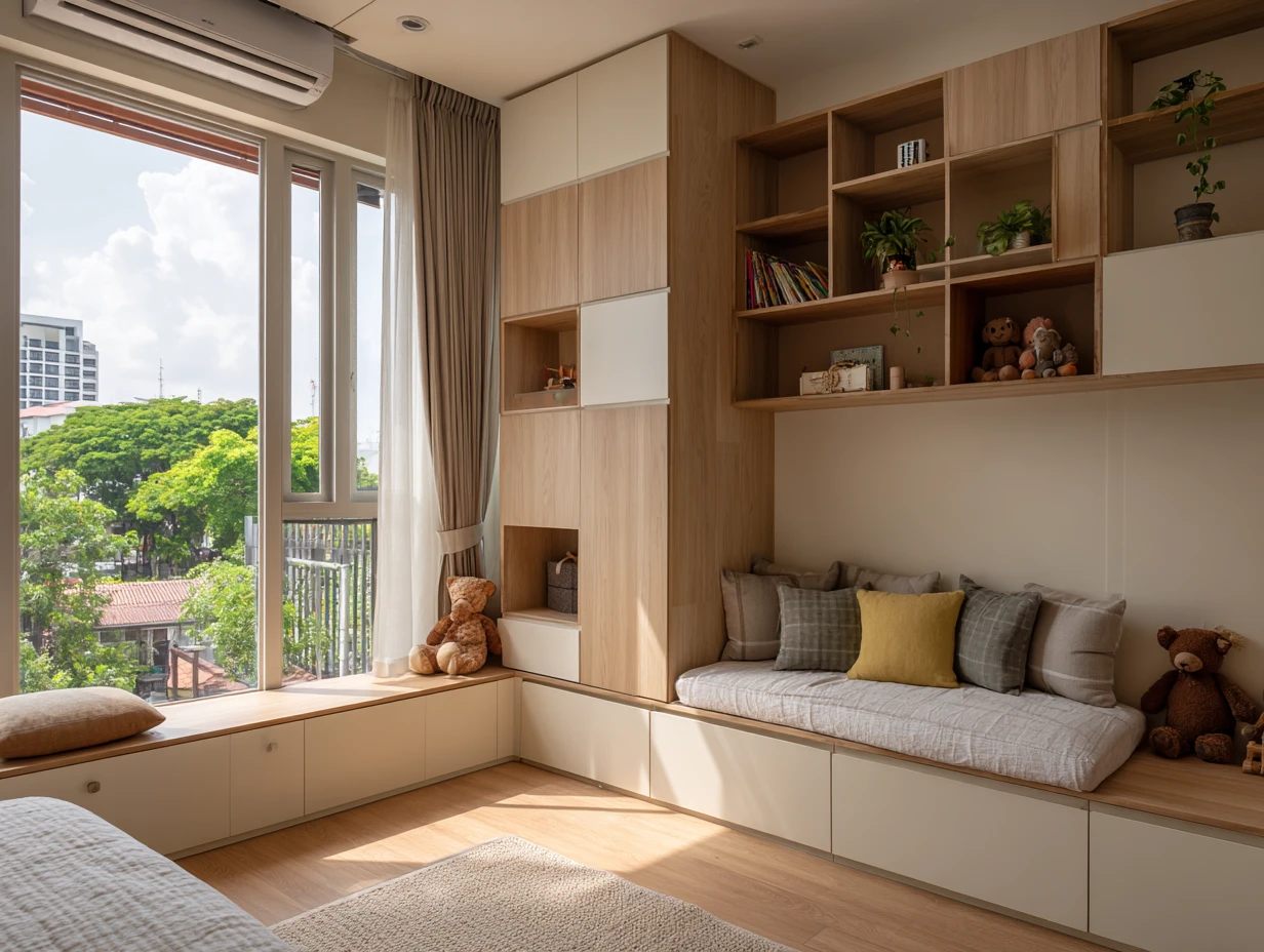 Minimal Boys Wardrobe Design with Open Storage