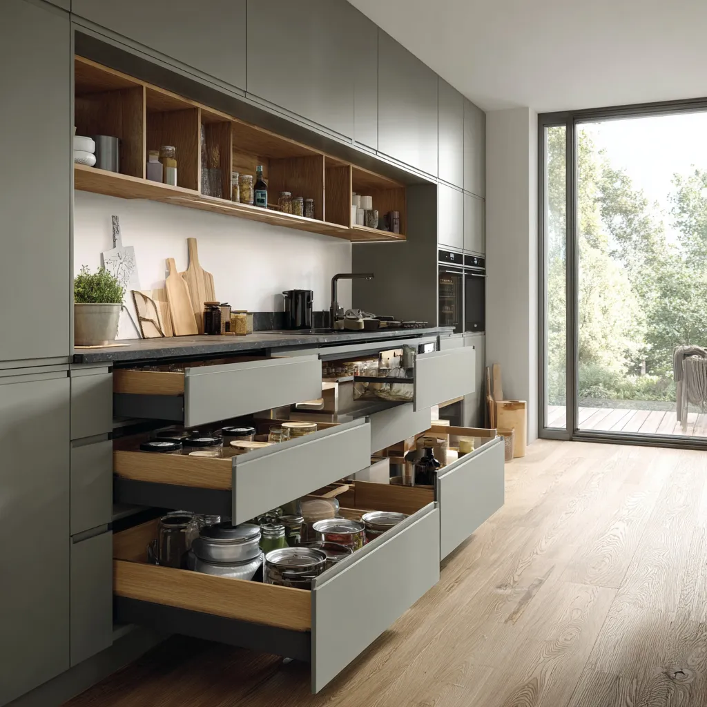 Modern Sliding Drawers Design for Kitchen Cupboards