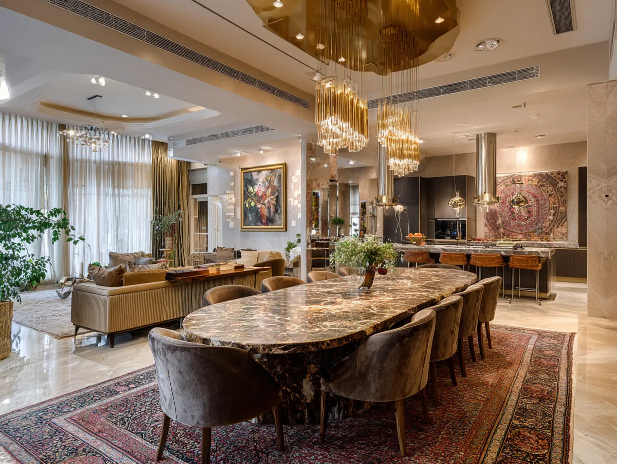 Oval-shaped Marble Dining Room Table