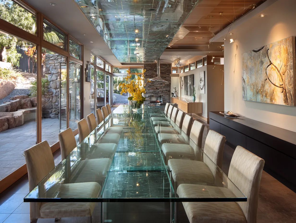 Rectangle-shaped Glass Dining Room Table