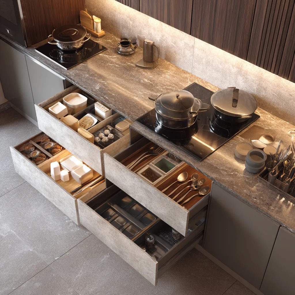 Smart Modular Kitchen Cabinet Drawer Design