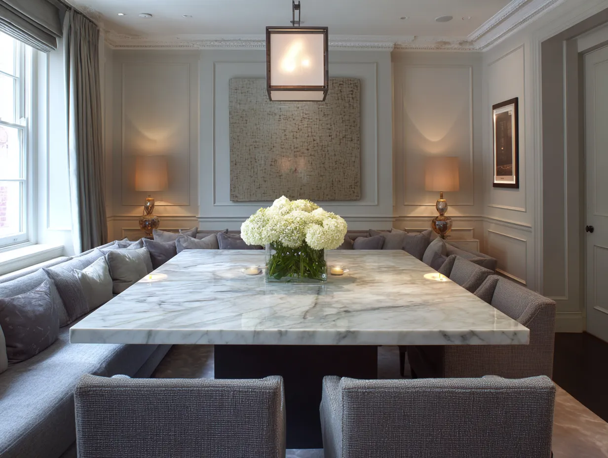 Square-shaped Marble Dining Room Table