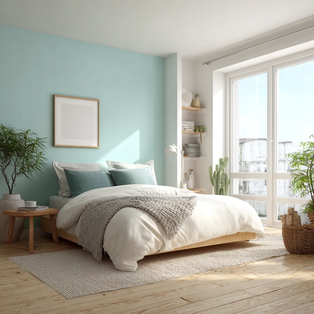 Aqua Blue and Off White Light Colour Combination for Bedroom Walls