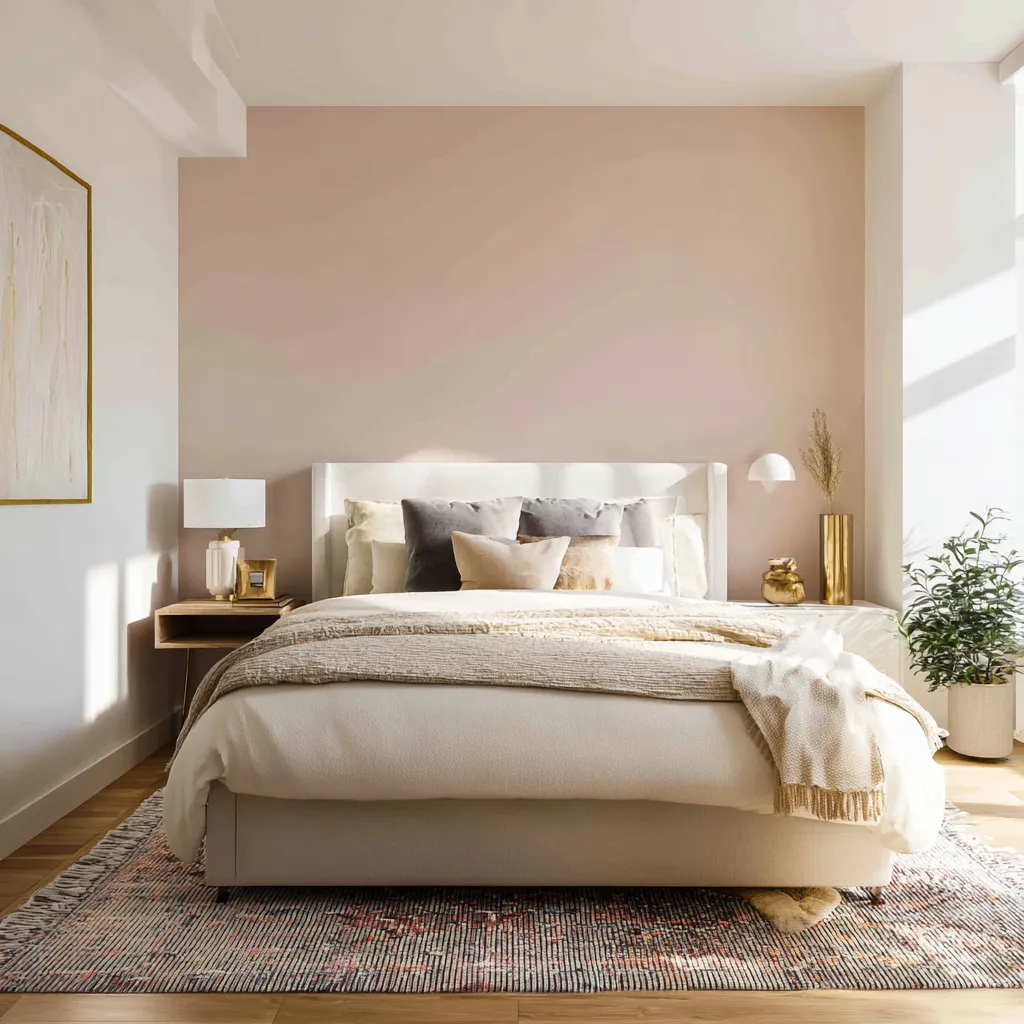 Blush Pink and Off White Light Colour Combination for Bedroom Walls