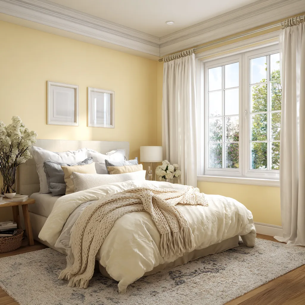 Butter Yellow and Ivory Light Colour Combination for Bedroom Walls