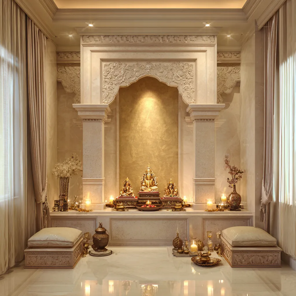 Cream and Beige- Mandir Colour Combination as per Vastu Cream and Beige- Pooja Room Colour Combination as per Vastu