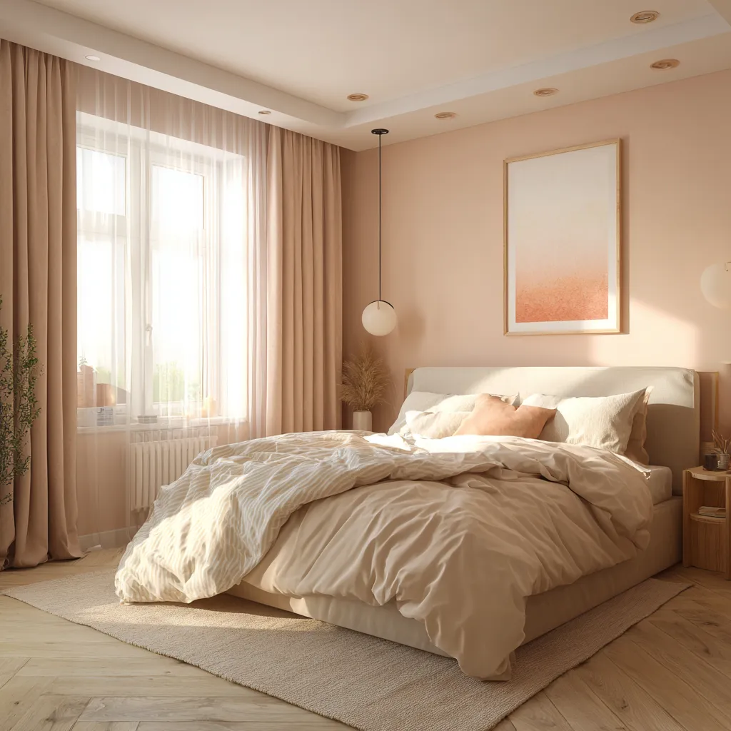 Creamy Beige and Pale Peach Light Colour Combination for Bedroom Walls