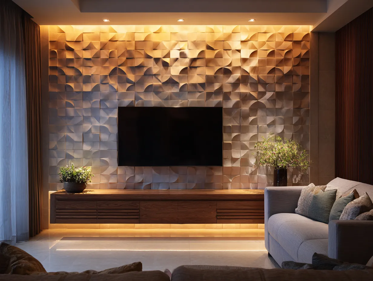 Decorative Wall Panels Behind TV- Hall Decoration Ideas