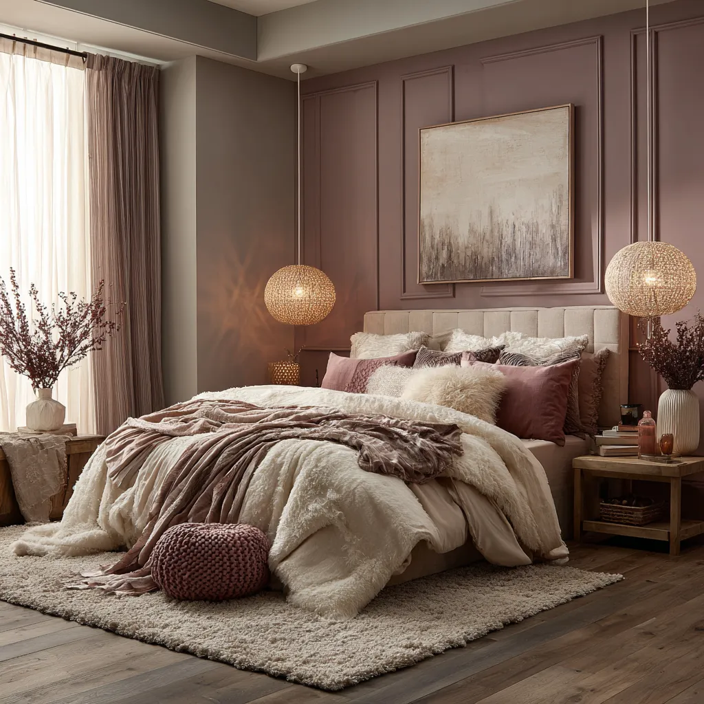 Dusty Rose and Light Taupe Light Colour Combination for Bedroom Walls