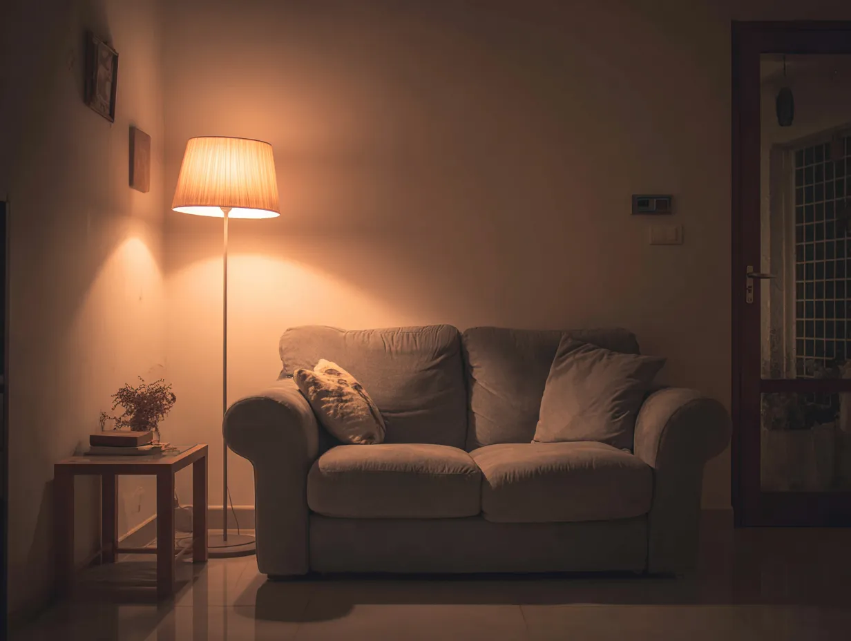 Floor Lamp Beside Corner Seating- Simple Hall Interior Design Ideas