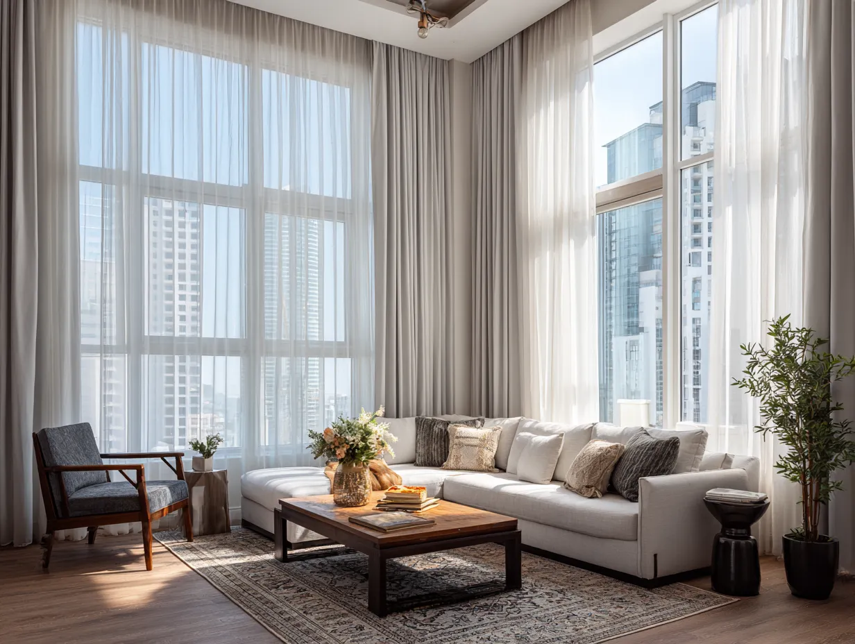 Floor-length Curtains- Drawing Room Interior Design Idea