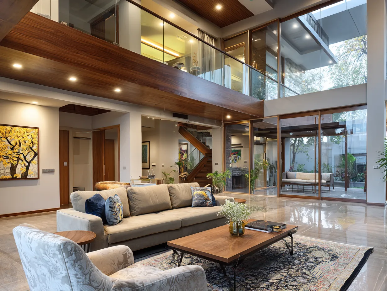 Glass Railing Balcony- Duplex Hall Interior Design Ideas