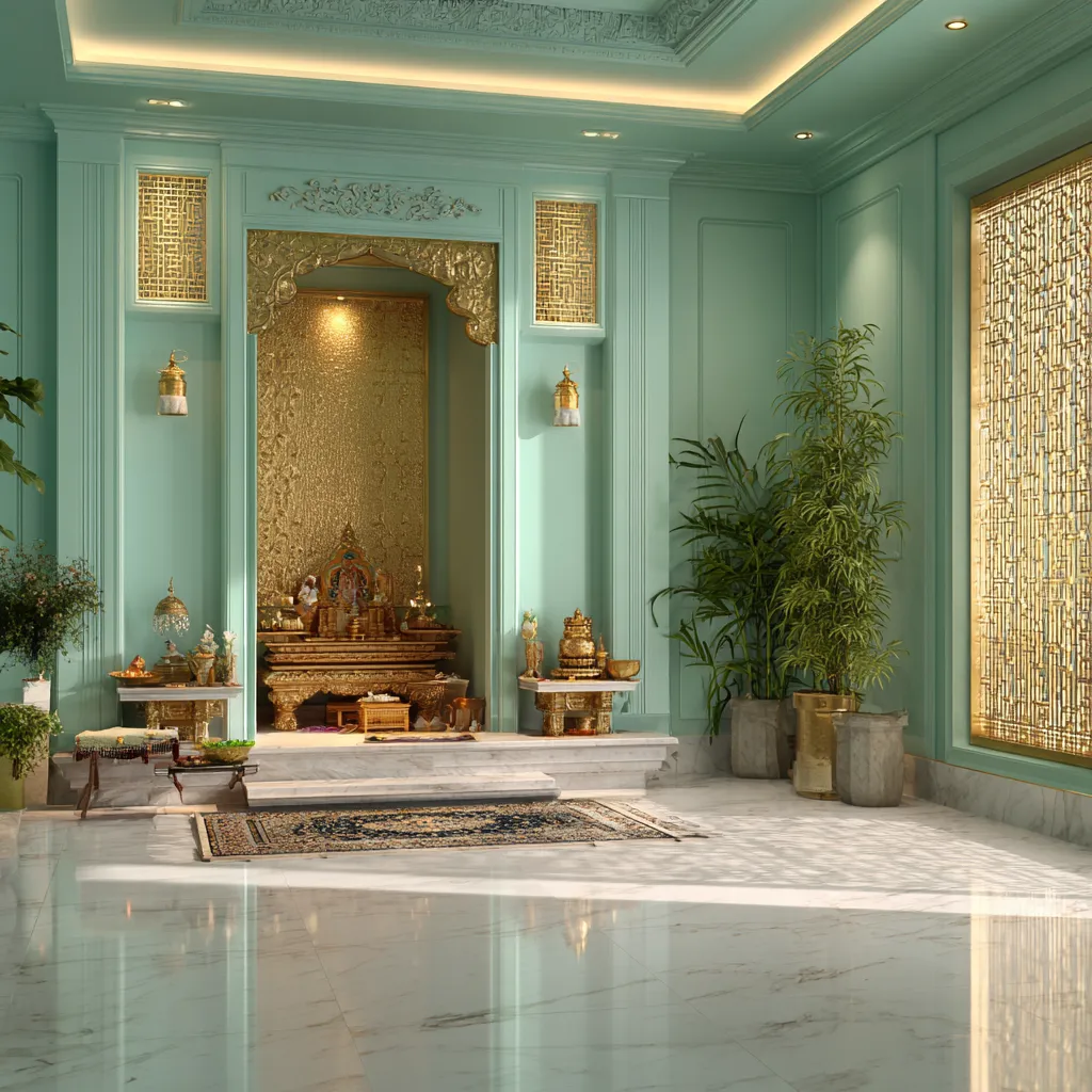 Green and Gold- Mandir Colour Combination as per Vastu Green and Gold- Pooja Room Colour Combination as per Vastu