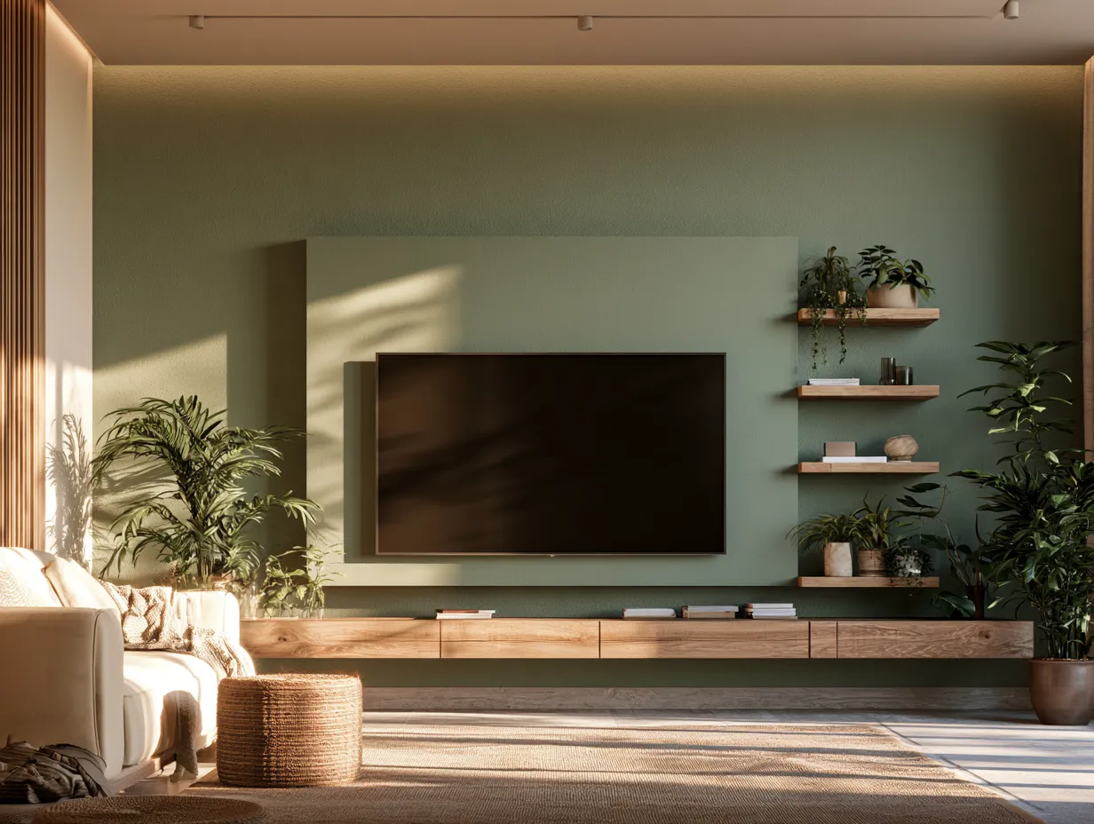 Grey and Wood TV Panel Green and Wood TV Panel Colour Combination