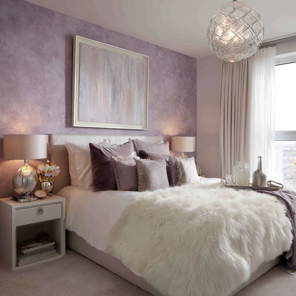 Lavender and Pearl White Light Colour Combination for Bedroom Walls