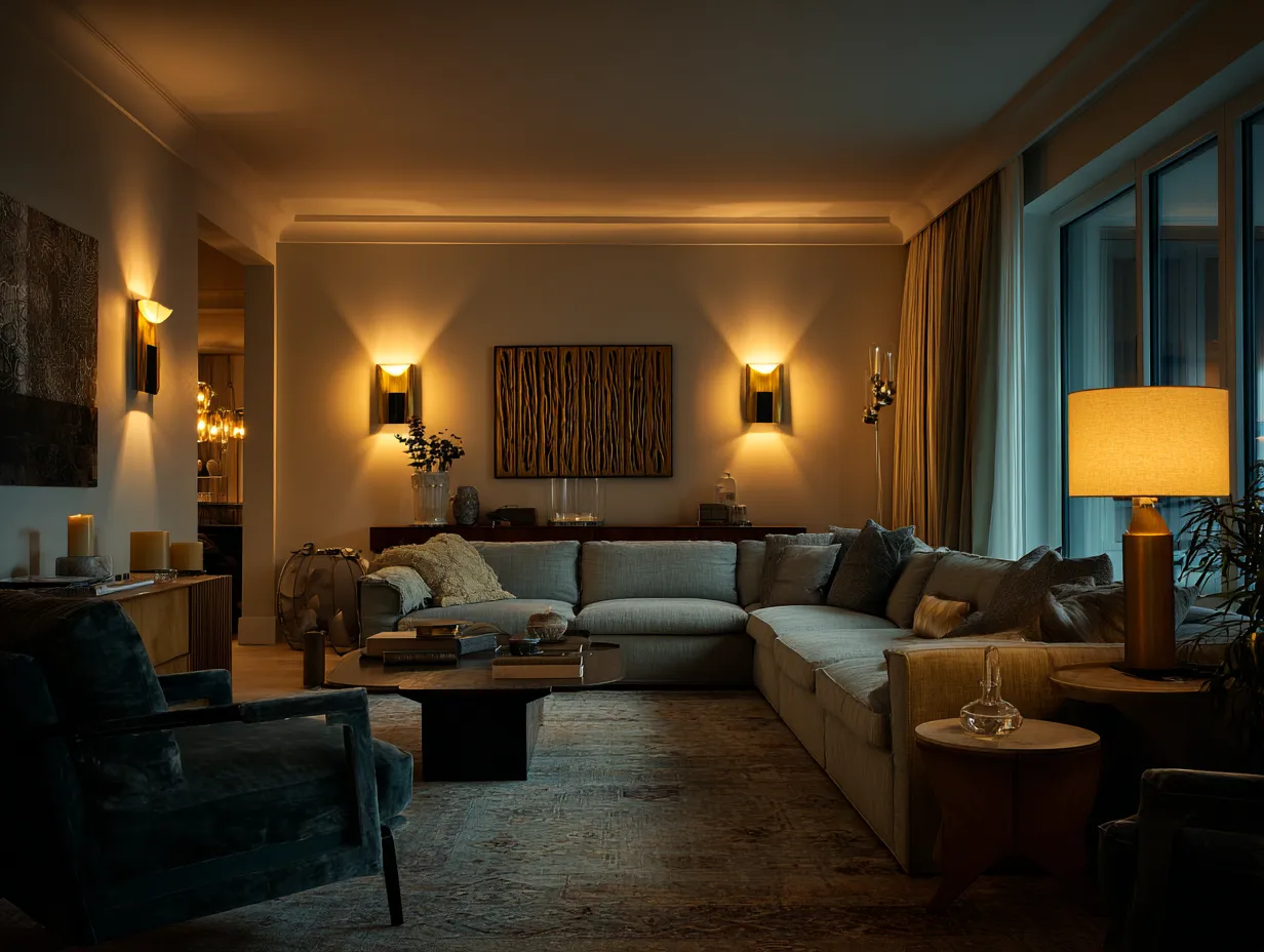 Layered Lighting With Multiple Sources- Drawing Room Interior Design Idea