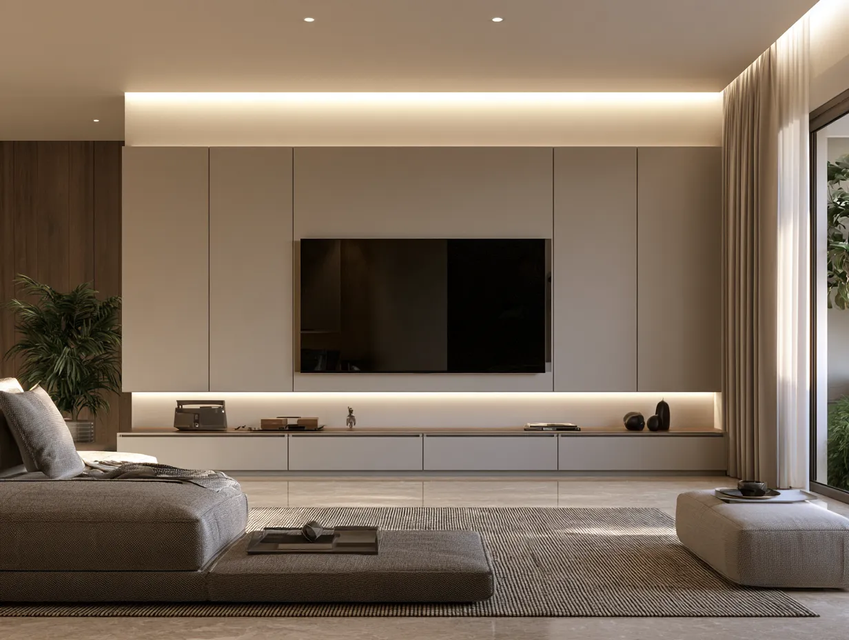 TV Panel with Hidden Storage LED Panel Design With Hidden Storage