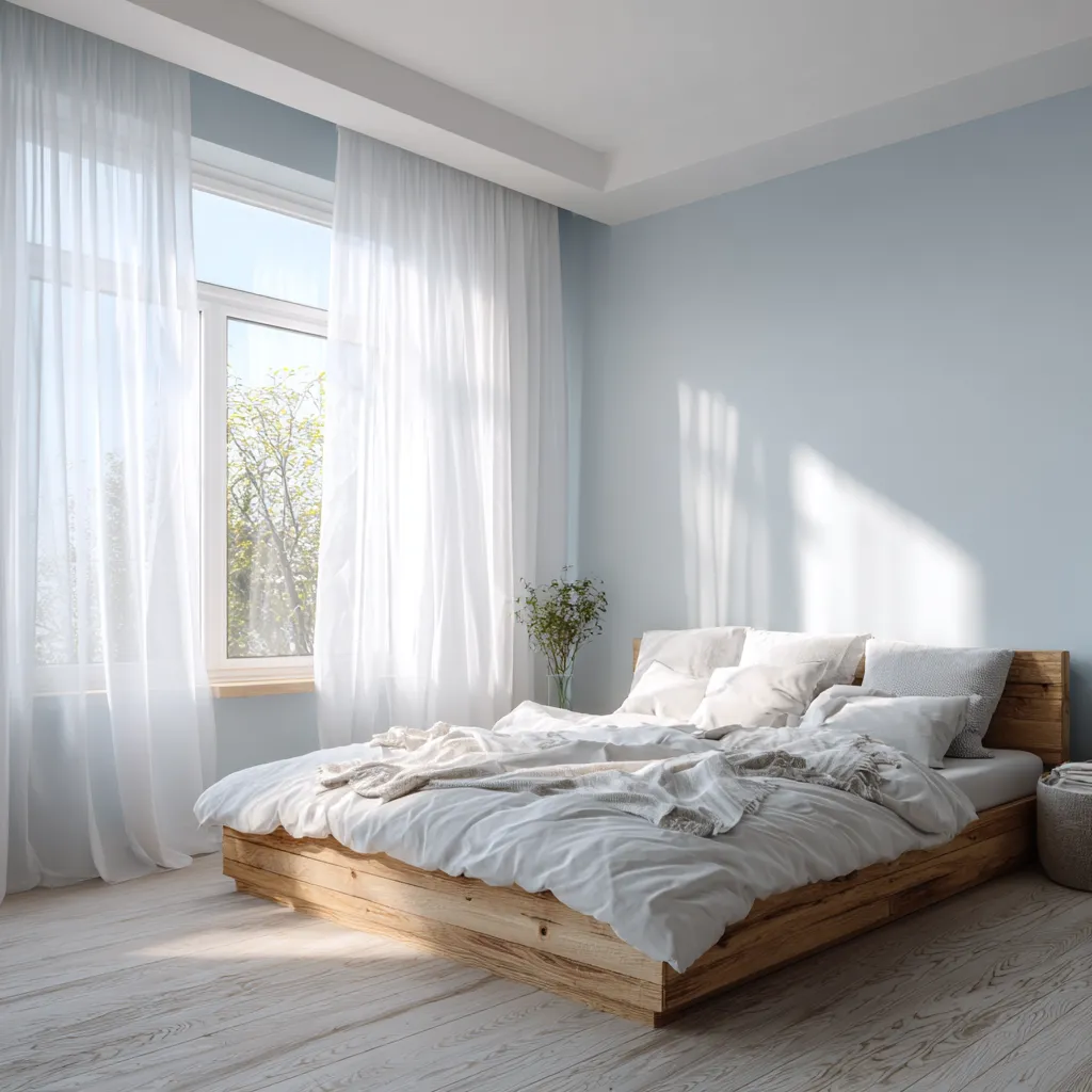 Light Blue and Cloud White Light Colour Combination for Bedroom Walls
