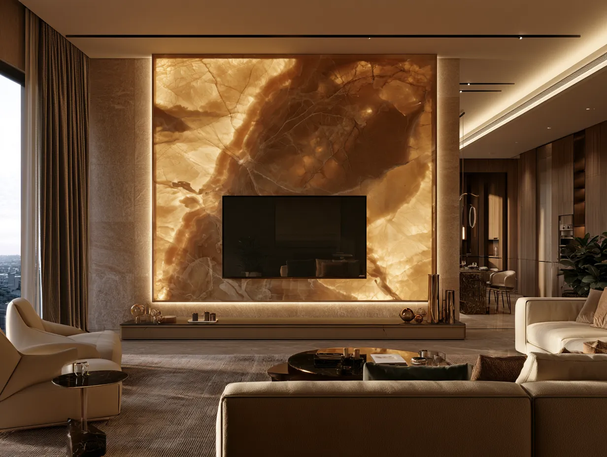 Backlit Onyx TV Panel Luxury LED Panel Design with Backlit Onyx for Living Room