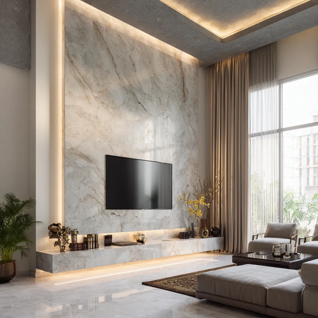 Marble-Finish TV Panel Design