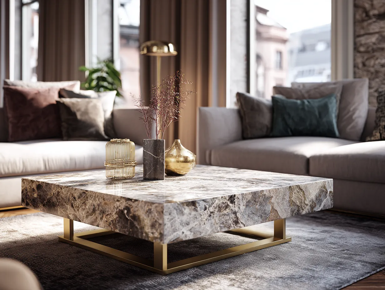 Marble-Top Centre Table with Metal Frame- Drawing Room Interior Design Idea