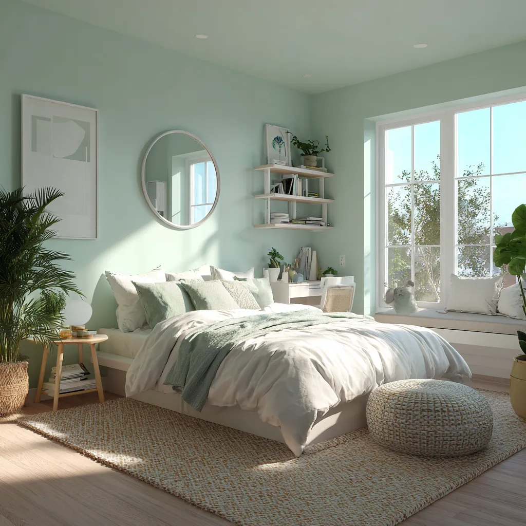 Mint Green and White Light Colour Combination for Bedroom Walls