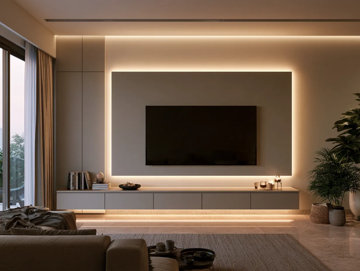 Modern Floating TV Panel With LED Backlighting for Living Room Modern Floating TV Panel Design with LED Backlighting for Living Room