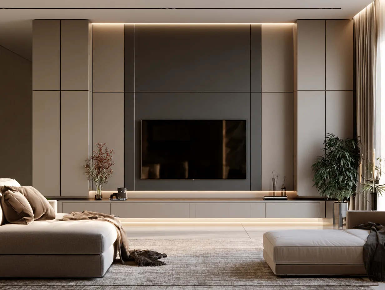 Modern Two-Tone Matte Combo TV Panel for Living Room Modern Two-tone Matte Combination TV Panel Design for Living Room