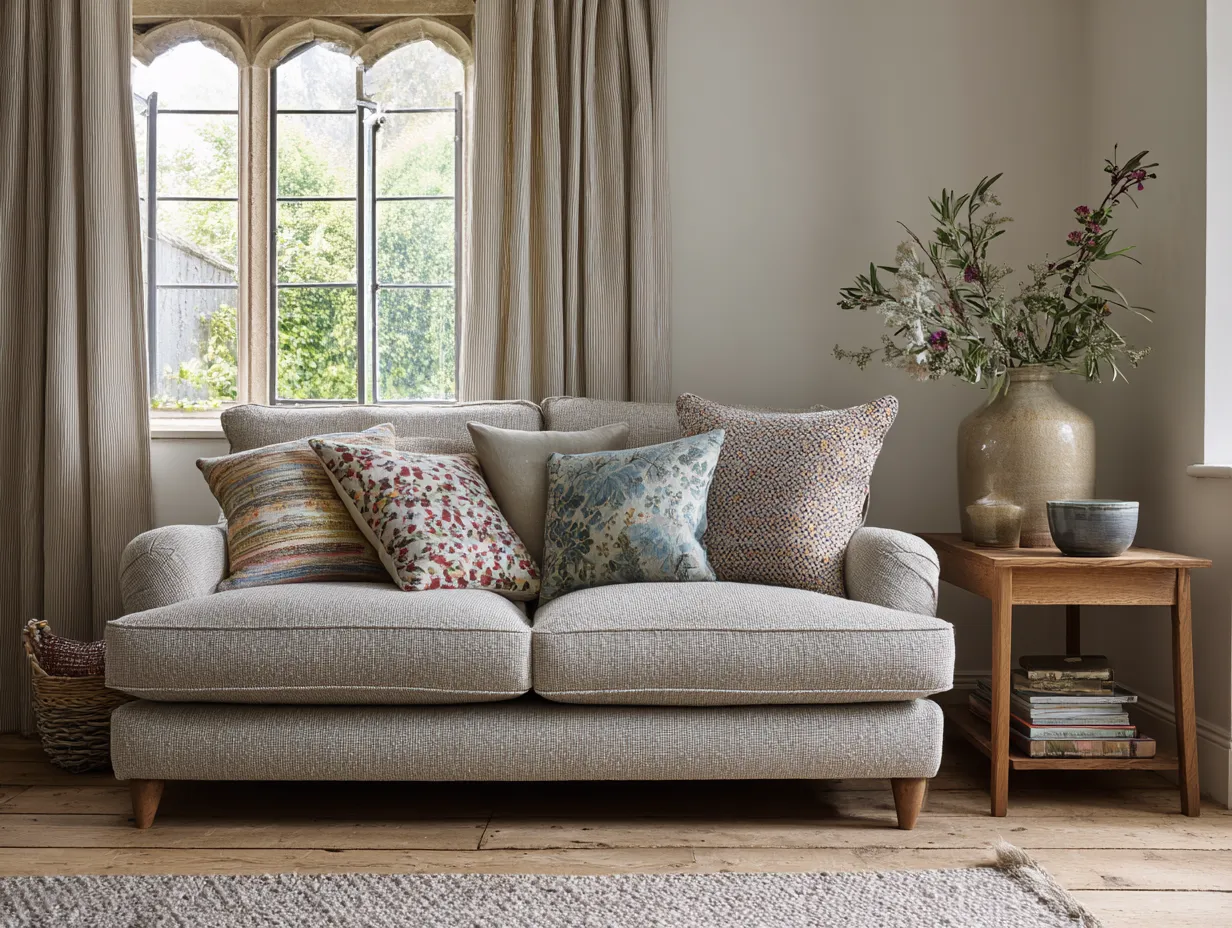 Neutral Sofa with Patterned Cushions- Simple Hall Interior Design Ideas