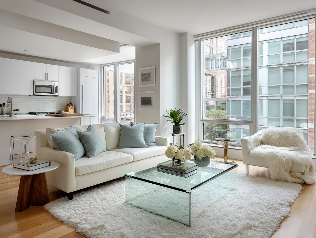 Open-Base Sofa with Glass Table- Drawing Room Interior Design Idea