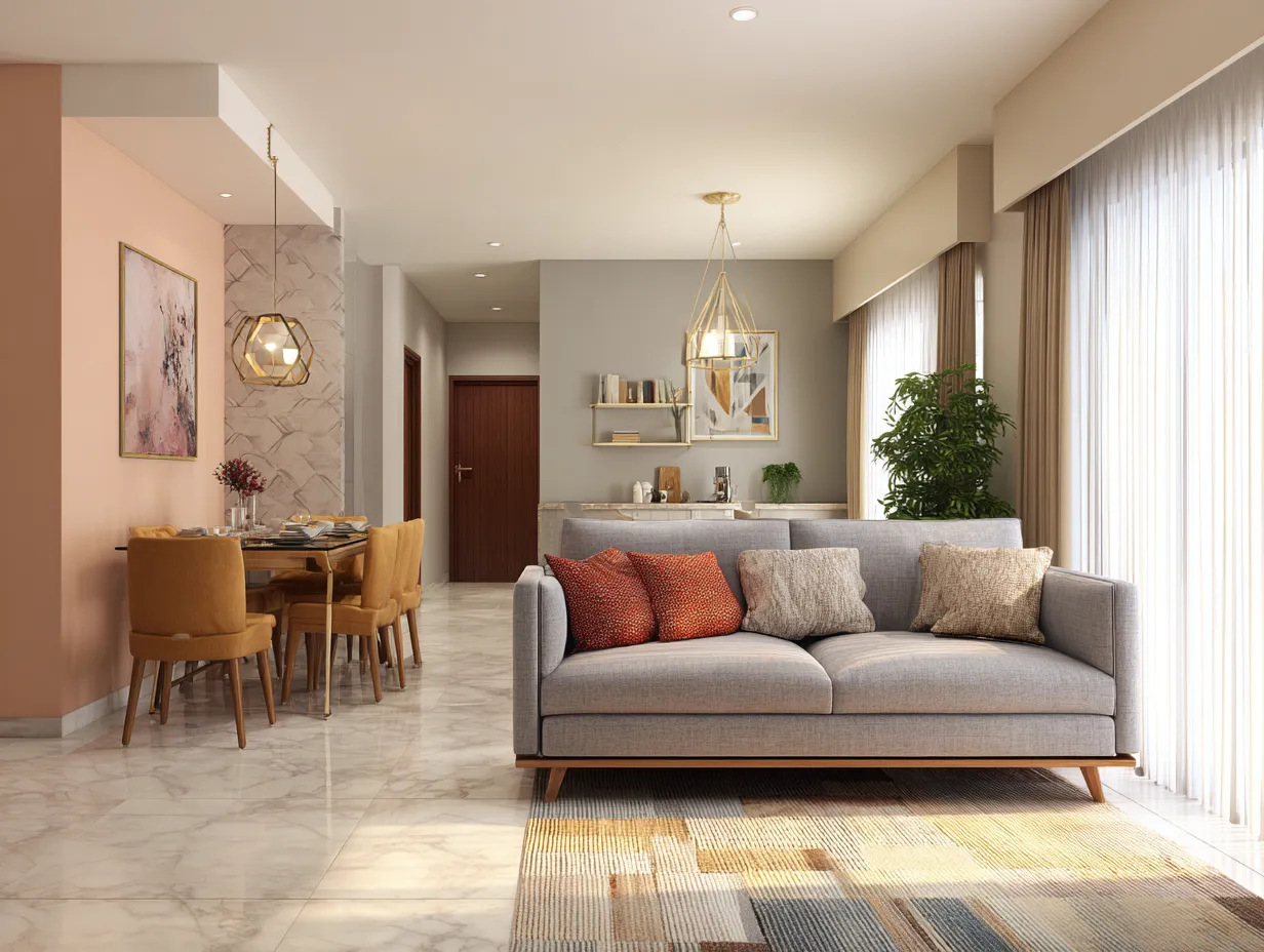 Open Layout with Dining Attached- Hall Interior Design for Flats and 2 BHK Homes