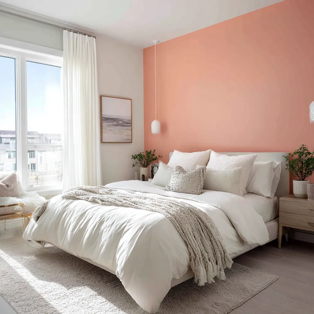 Pale Coral and White Light Colour Combination for Bedroom Walls