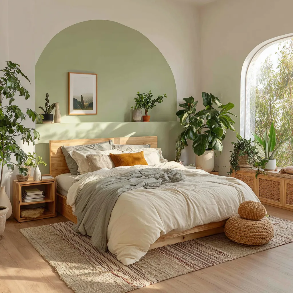 Pistachio Green and Cream Light Colour Combination for Bedroom Walls