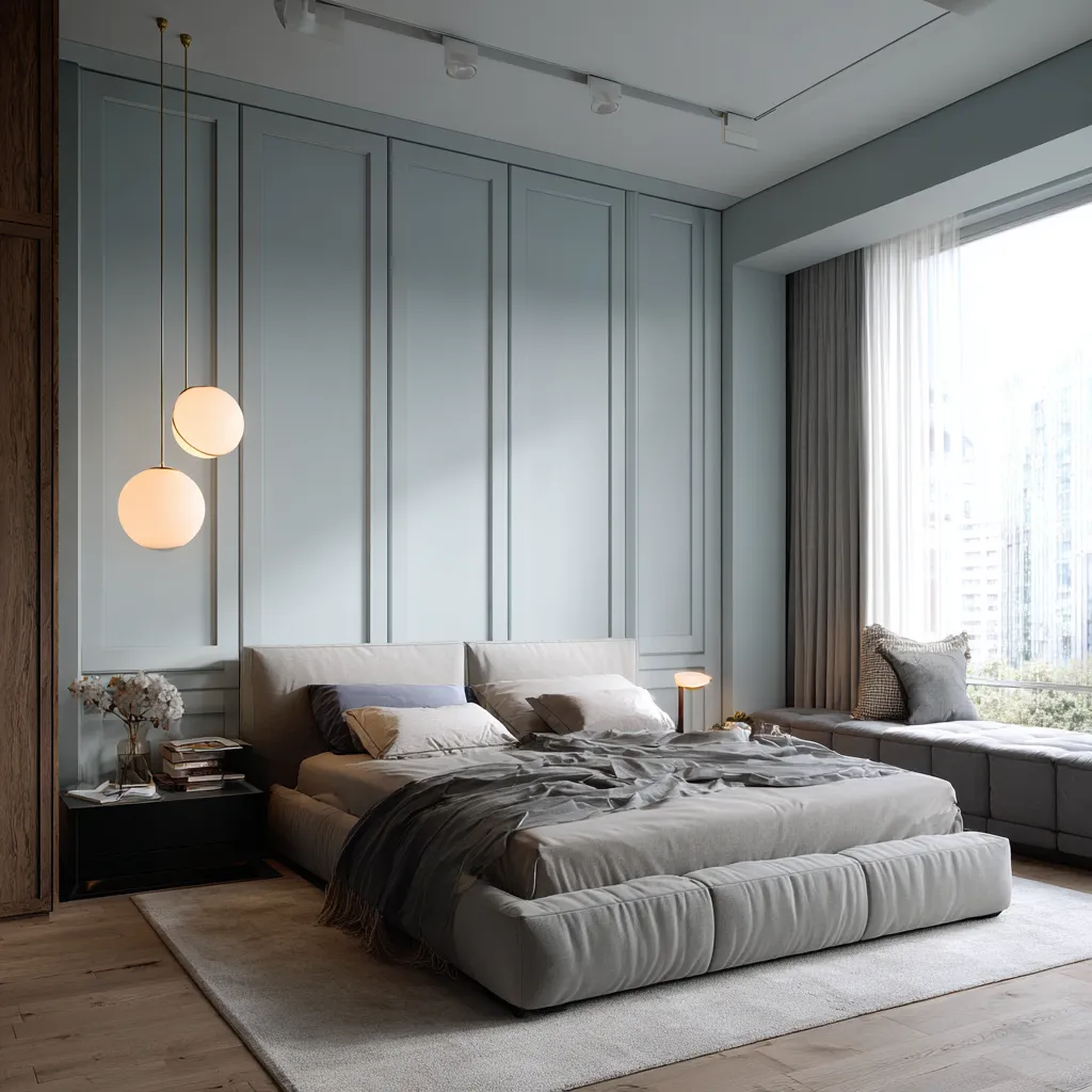 Powder Blue and Soft Grey Light Colour Combination for Bedroom Walls