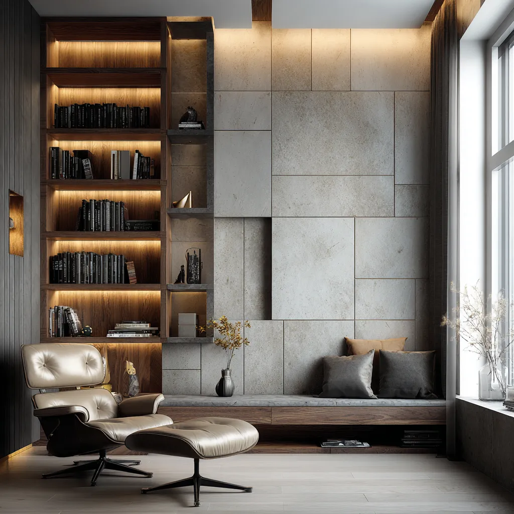 PU Panel Blended with Wood and Painted Walls PU Stone Panel Mixed with Wood and Painted Walls