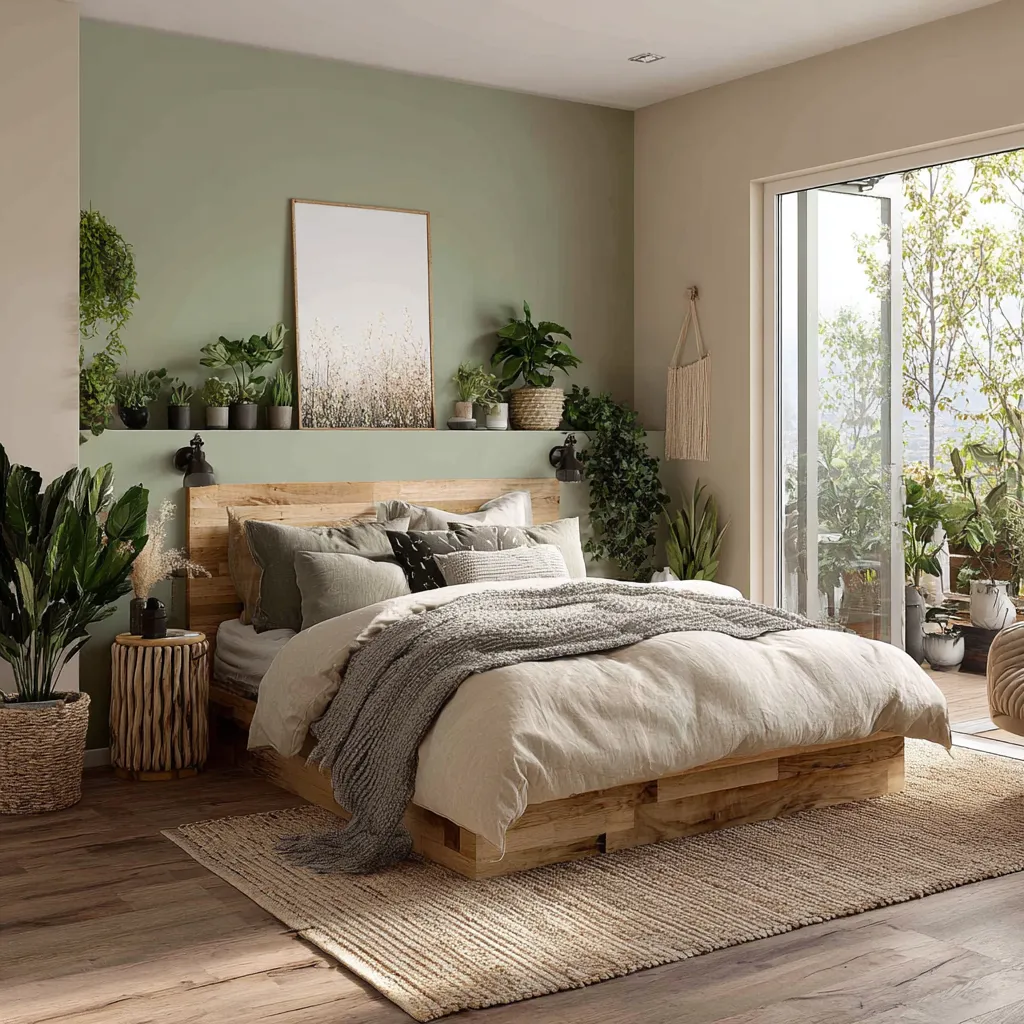 Sage Green and Warm Beige Light Colour Combination for Bedroom Walls