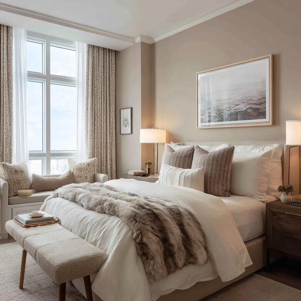 Sand Beige and White Light Colour Combination for Bedroom Walls