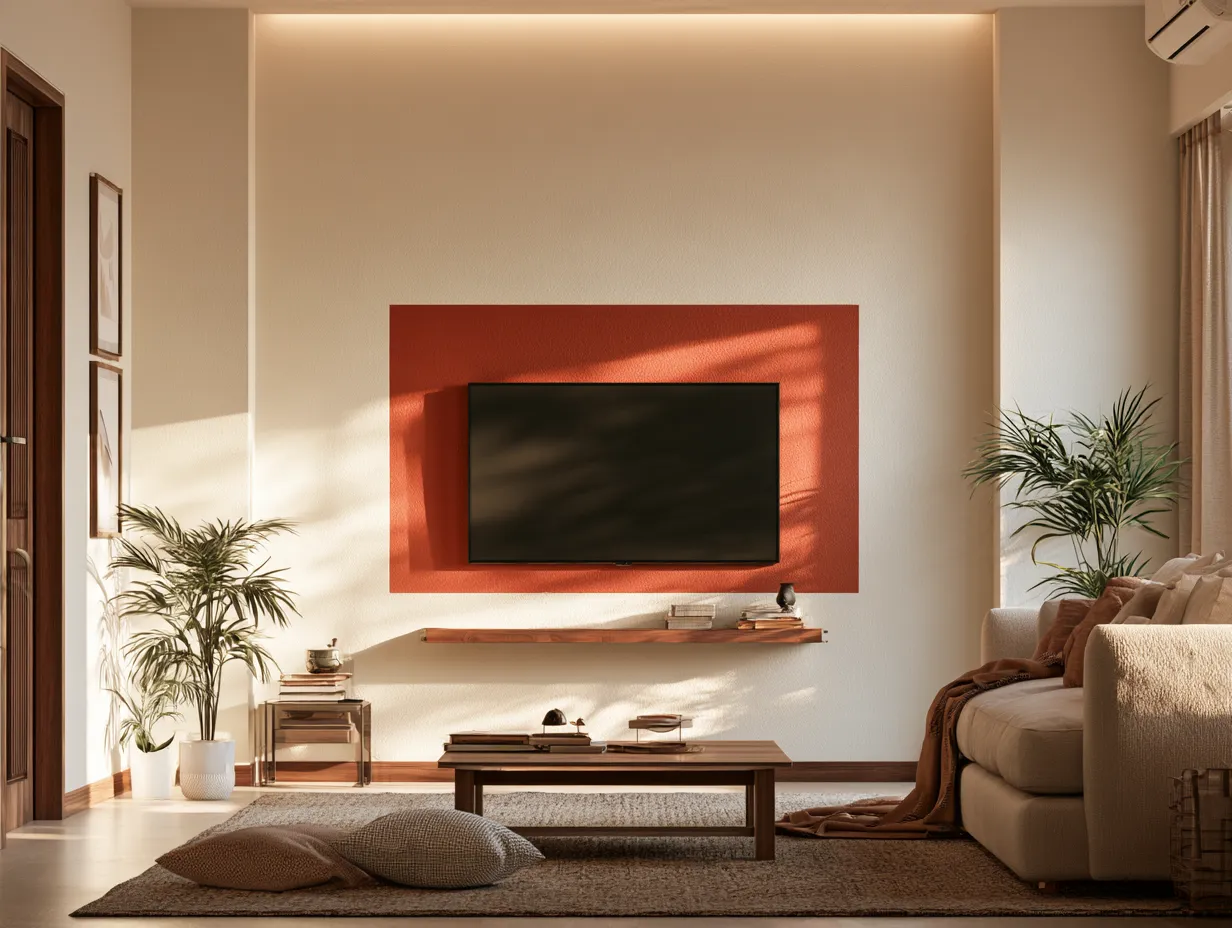 Simple TV Panel with Painted Feature Wall Simple TV Panel Design with Painted Feature Wall for Living Room