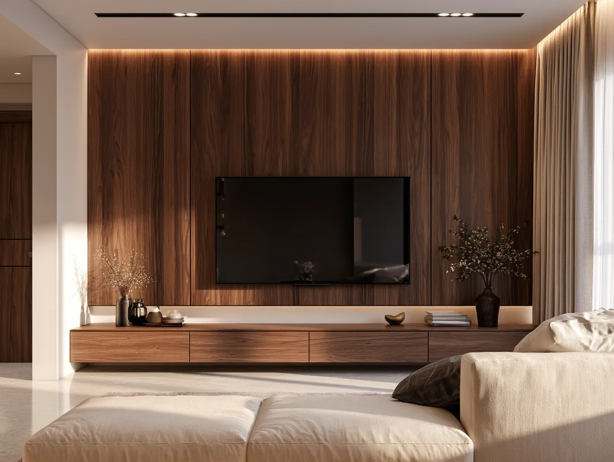Simple TV Panel with Sunmica Finish Simple TV Panel Design with Sunmica Finish for Living Room